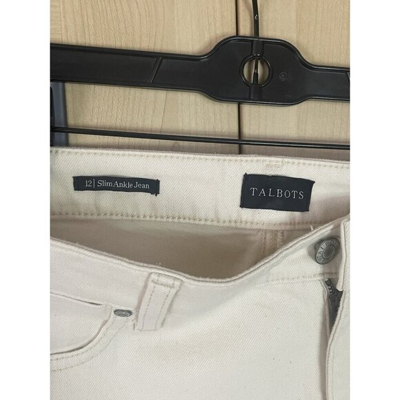 TALBOTS Women's Slim Leg Ankle Jeans Sz 12 Ivory Slimming Travel Casual Coastal - Picture 3 of 5